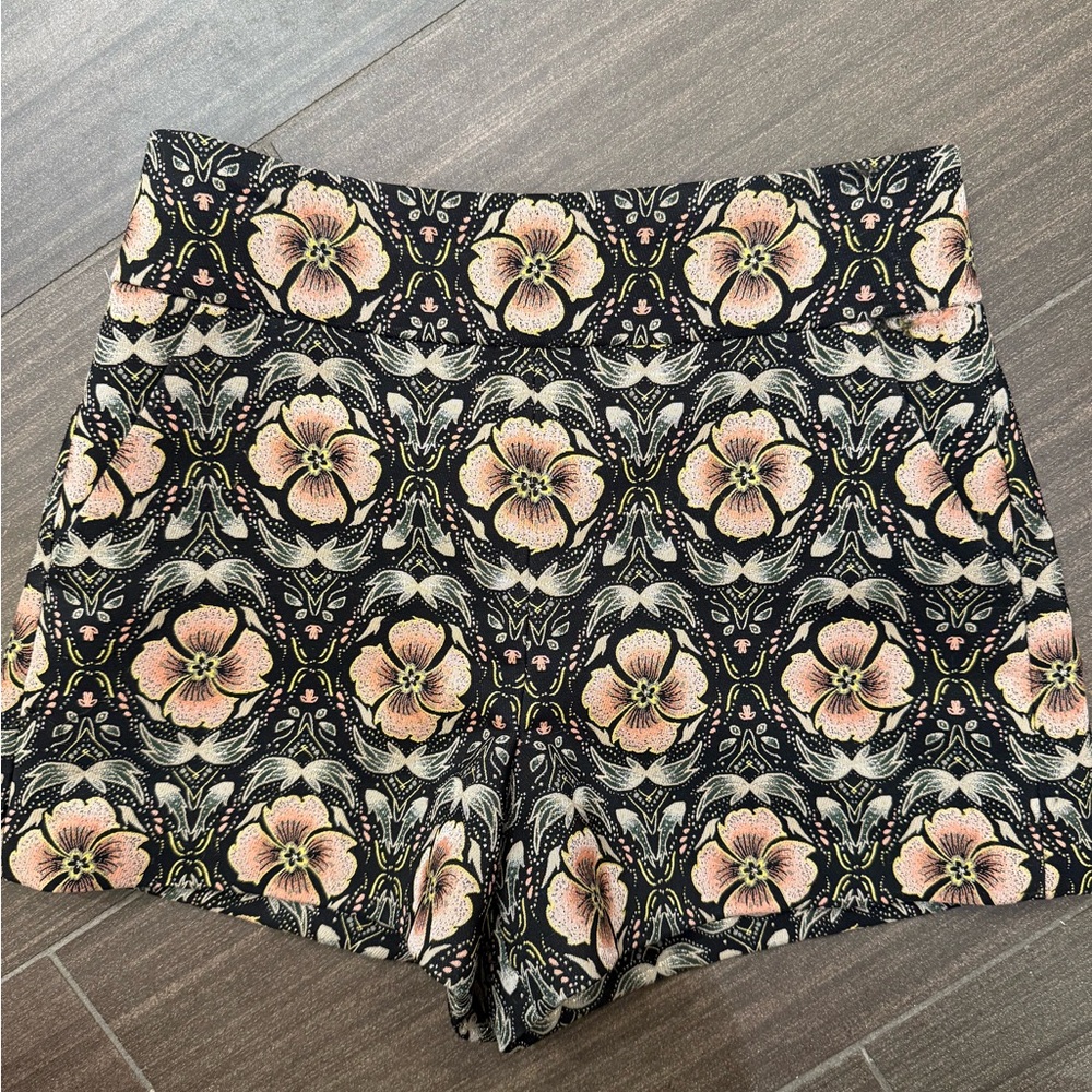 Alice + Olivia Black Floral High Waist Shorts